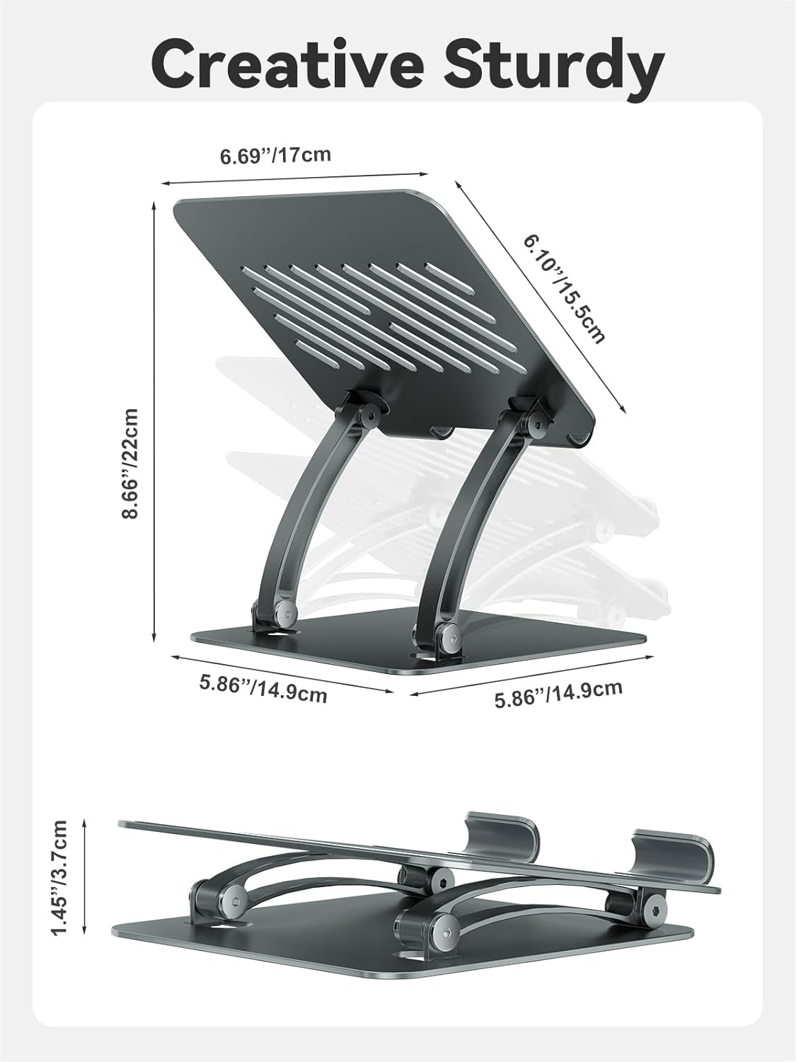 tounee Tablet Holder Stand, Dual Rod Adjustable Aluminum Desktop Stand, Compatible with 4.7-16.9" iPads, Surface Tablets, Portable Monitors, Kindle & More (Gray) - Image 6