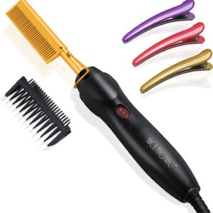 NICEMOVIC Ceramic Heating Hair Straightener Comb – Hot Pressing Brush for Natural Black Hair, Beard Wigs, and Curling (Gold)