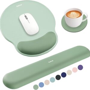 Sushret Mouse Pad and Keyboard Wrist Rest, 3-in-1 Gel Memory Foam Ergonomic Mouse Pad with Wrist Rest Set,Gaming Mousepad Arm Cushion Support for Computer Office Desk Accessories Cute Setup,Sage Green