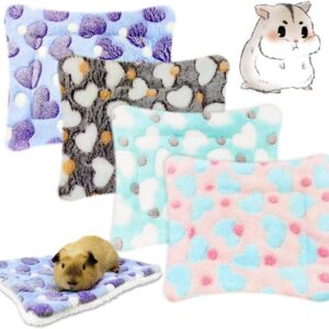 EAEDMY 4 Pieces Guinea Pig Bunny Comfortable Bed Mats Pads, Rabbit Warm Soft Bed, Hamster Bedding Pad Mats for Small Animals Chinchilla Hedgehog Baby Cats (11.8″x9.1″, 1.Hearts Pattern)