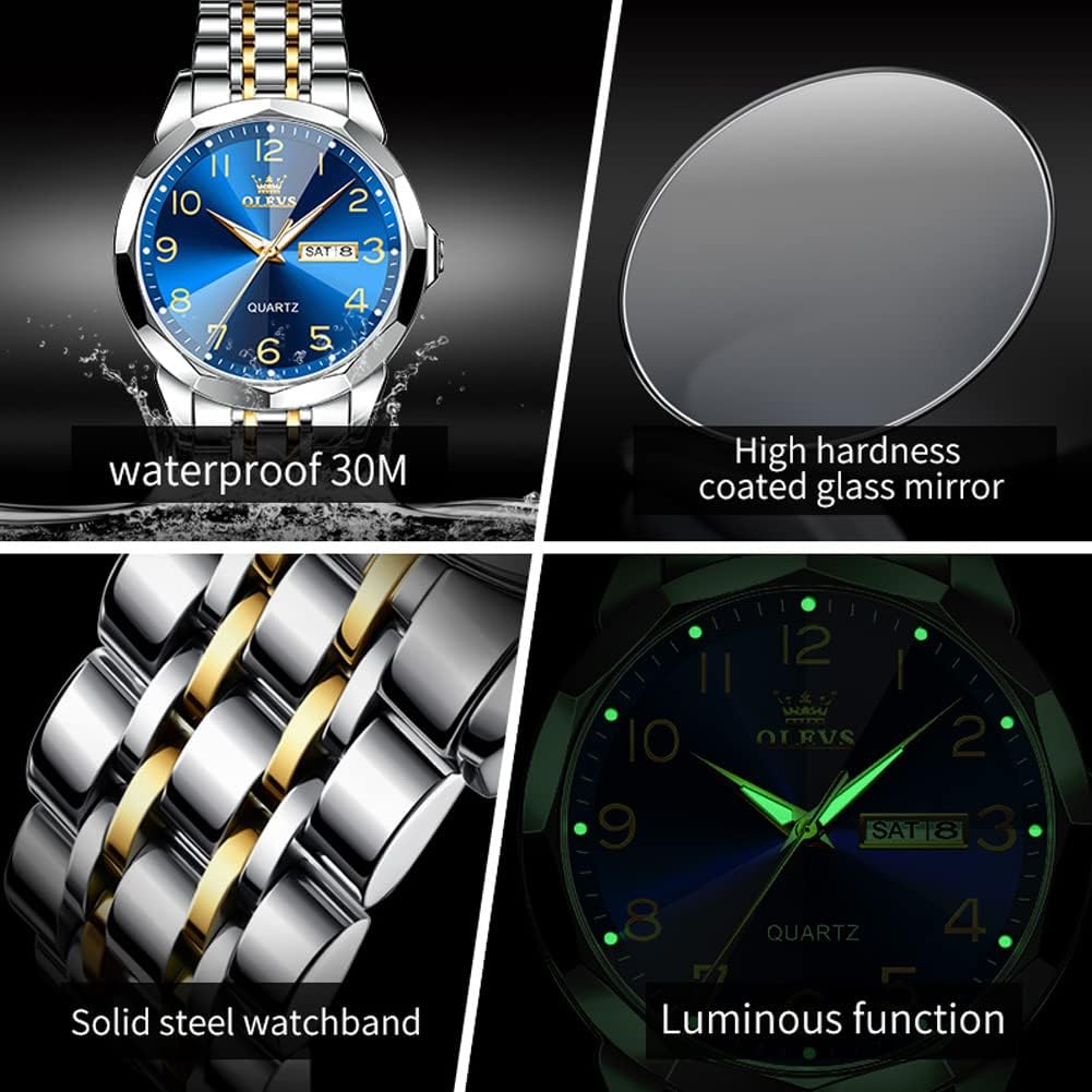 OLEVS Watch for Men Luxury Dress Analog Quartz Stainless Steel Waterproof Luminous Date Diamond Business Two Tone Casual Wrist Watch - Image 5