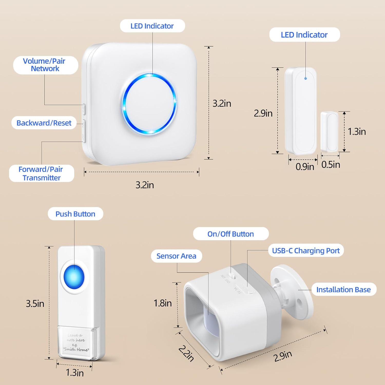 WiFi Sensor, Smart Motion Detector Kit with Phone App Alerts, Includes Gateway Hub, PIR Motion Sensor, Doorbell Button, Door Sensor, DIY Burglar Alarm for Home Business Apartment (Only 2.4GHz) - Image 9