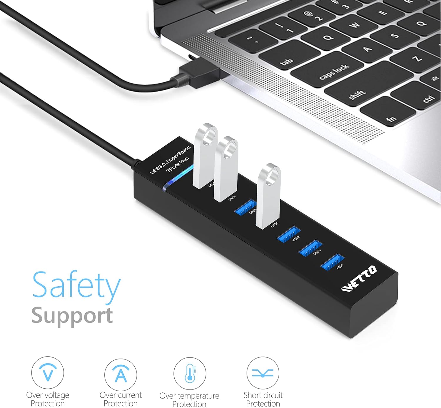 7-Port USB 3.0 Hub, IVETTO Data USB Hub Splitter with 3.3ft Long Cable for Laptop, PC, MacBook, Mac Pro, Mac mini, iMac, Surface Pro and More - Image 4