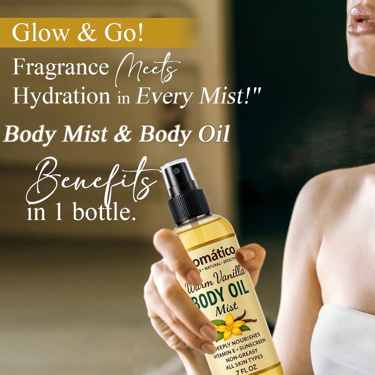 Aromatico Warm Vanilla Body Oil Mist for Women – 7 fl oz | Lightweight, Non-Sticky, Spray-on formula for Daily use After Shower | Moisturized, Soft, Glowing Skin | Cozy, Creamy Vanilla Scent - Image 8