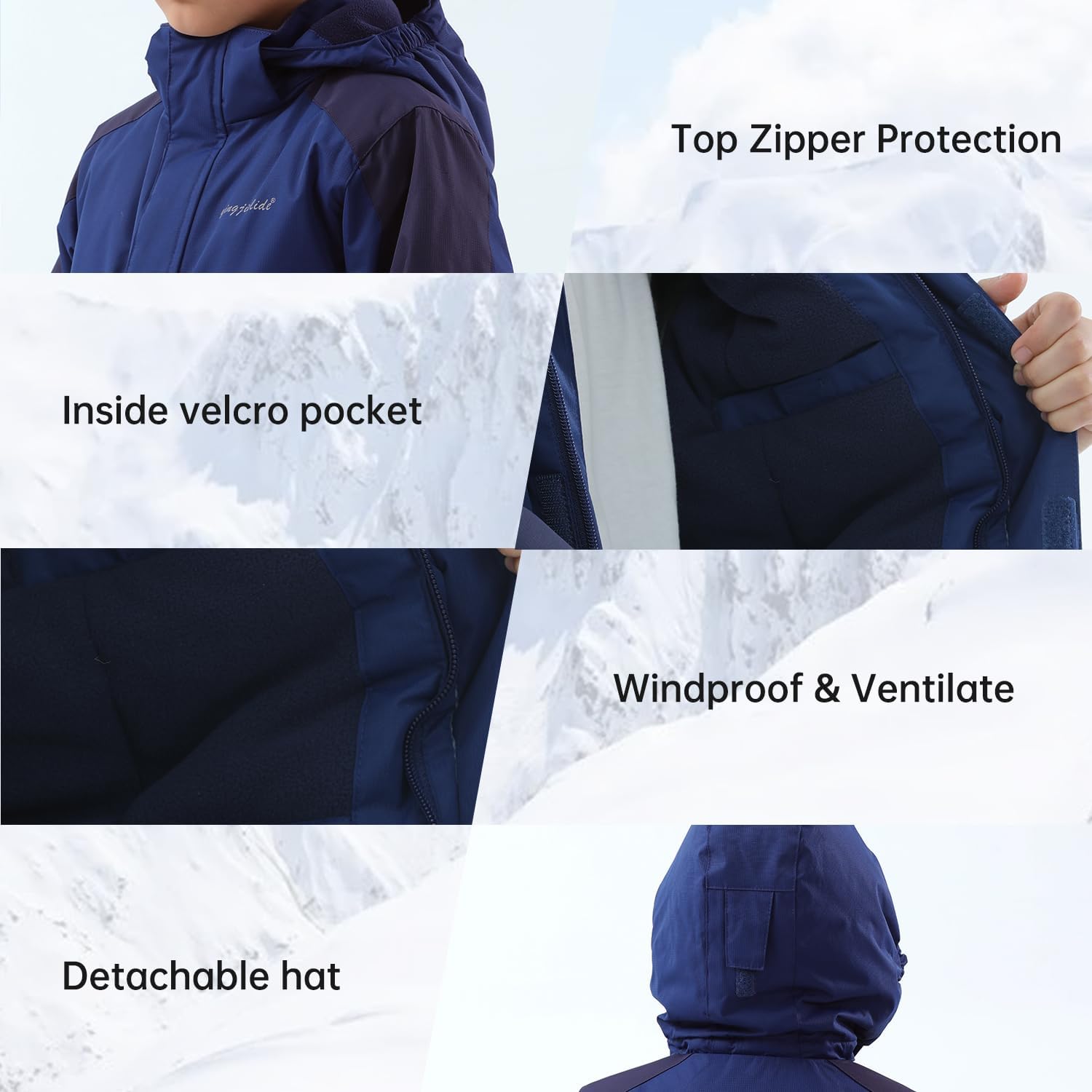 Boys Waterproof Winter Snow Coat, Kids Ski Snow Jacket for Boys, Warm Fleece Lined Winter Windproof Jacket with Hood - Image 4