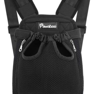 Pawaboo Pet Carrier Backpack, Adjustable Pet Front Cat Dog Carrier Backpack Travel Bag, Legs Out, Easy-Fit for Traveling Hiking Camping for Small Medium Dogs Cats Puppies 2.5-5lbs, S, Black