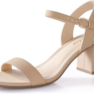 Ankis Nude Black Heels, 2.5” Block Chunky White Clear Silver Heel Dressy Open Toe Heels For Women Ankle Strap Low Short Thick Strappy Dress Comfortable Sandal Casual Party Wedding Event Summer Shoes