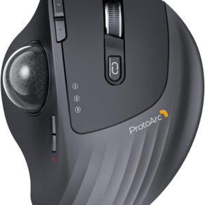 ProtoArc Wireless Trackball Mouse, EM01 NL Ergonomic Bluetooth Rollerball Thumb Rechargeable Computer Laptop Mouse, Adjustable Angle & 3 Device Connection for PC, Mac, Windows-Gray Ball