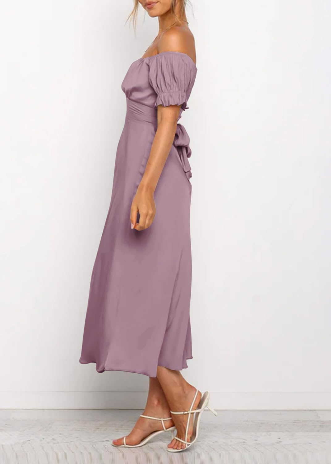 KIRUNDO Women's 2026 Spring Summer Satin Wedding Guest Midi Dress Off The Shoulder Wrap Party Cocktail Formal Prom Dresses - Image 6