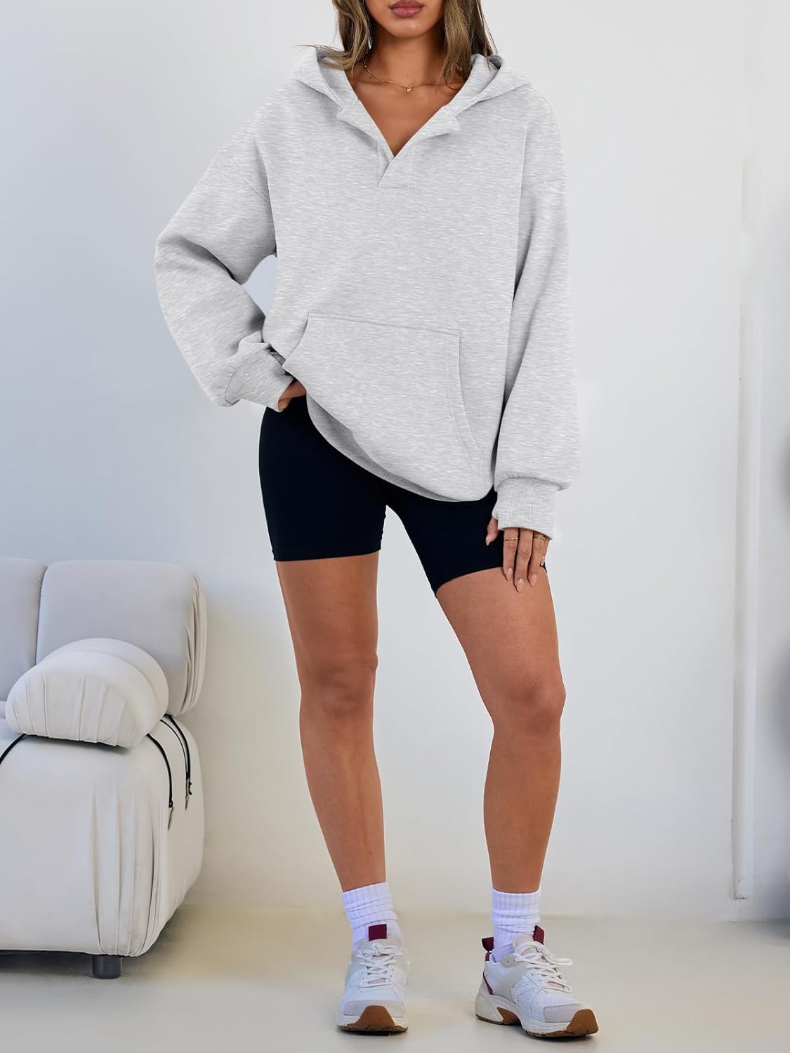 Trendy Queen Womens Oversized V Neck Hoodies with Thumb Hole Pullover Sweatshirts Y2k Clothes Fall Fashion Outfits 2026 - Image 6