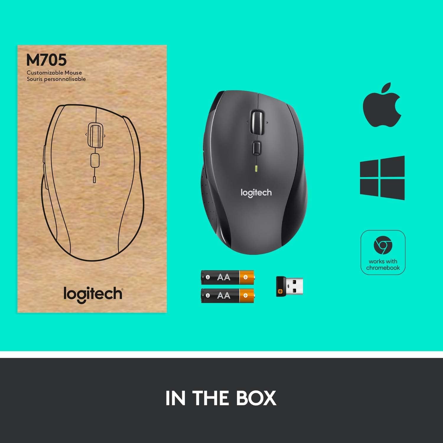 Logitech M705 Marathon Wireless Mouse, Gaming Mouse Wireless, 2.4 GHz USB-A Receiver, 5-Programmable Buttons, 3-Year Battery, PC, Mac, Laptop, Chromebook - Black - Image 8
