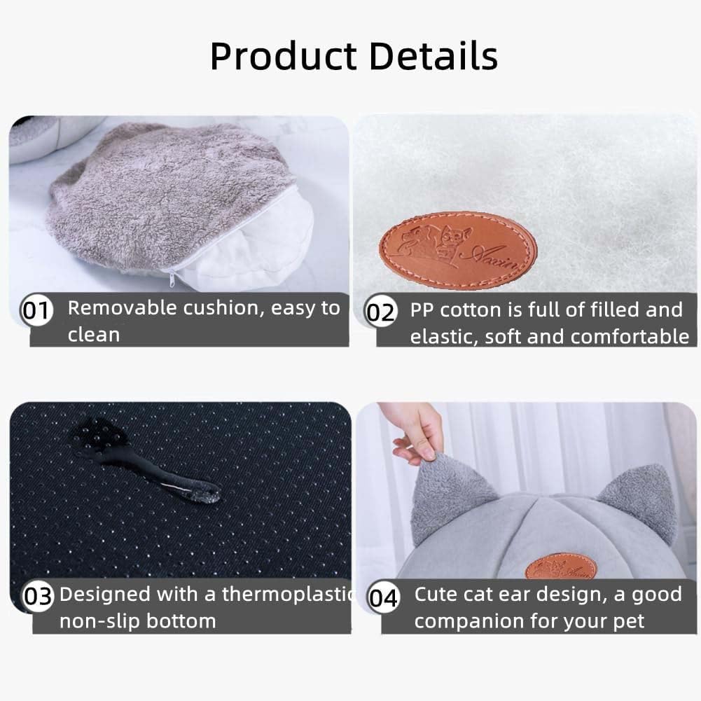 Cat Beds for Indoor Cats, Cozy Cat Cave Bed Dog House Cats Tent with Removable Cushion Pillow, Soft Warm Pet House Puppy Bed, Cute Pet Nest for Kitten Small Dog (Gray, M-13x13x13 Inches) - Image 6