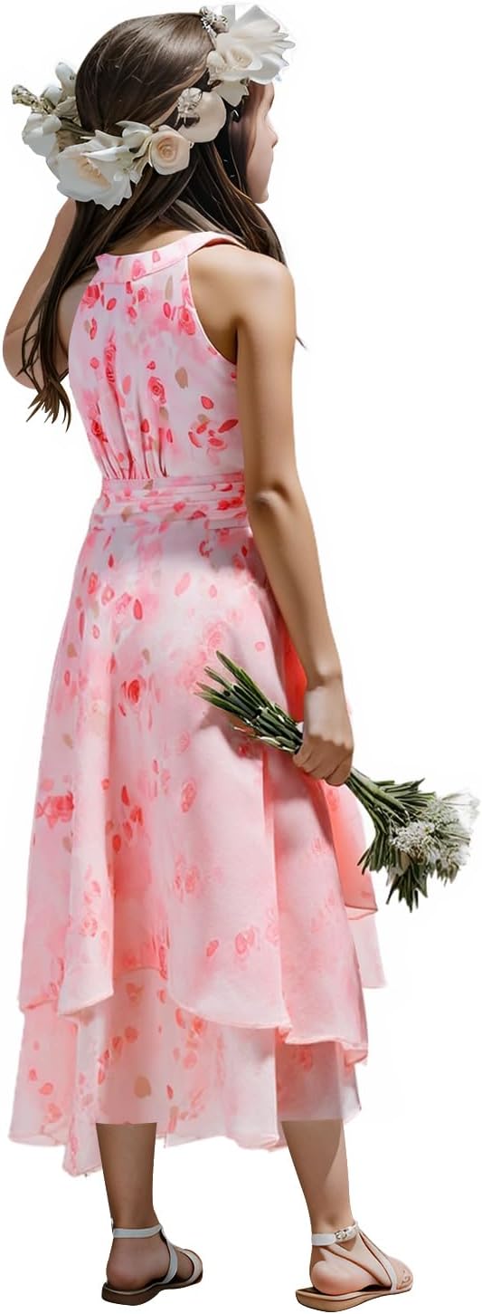 Chiffon Flowy Dresses Flower Girls Asymmetrical with Ruffles Sleveless Swing Party Gowns A-Line Dress… - Image 4