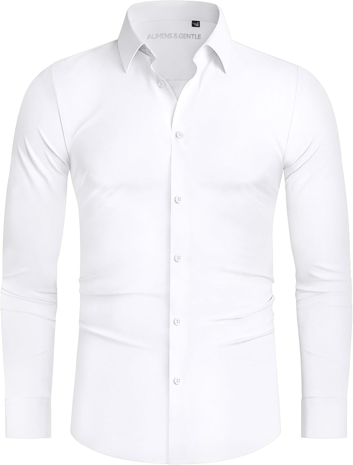 Alimens & Gentle Stretch Mens Dress Shirts Slim Fit Long Sleeve Casual Skinny Muscle Fit Wrinkle Free Button Down Shirt