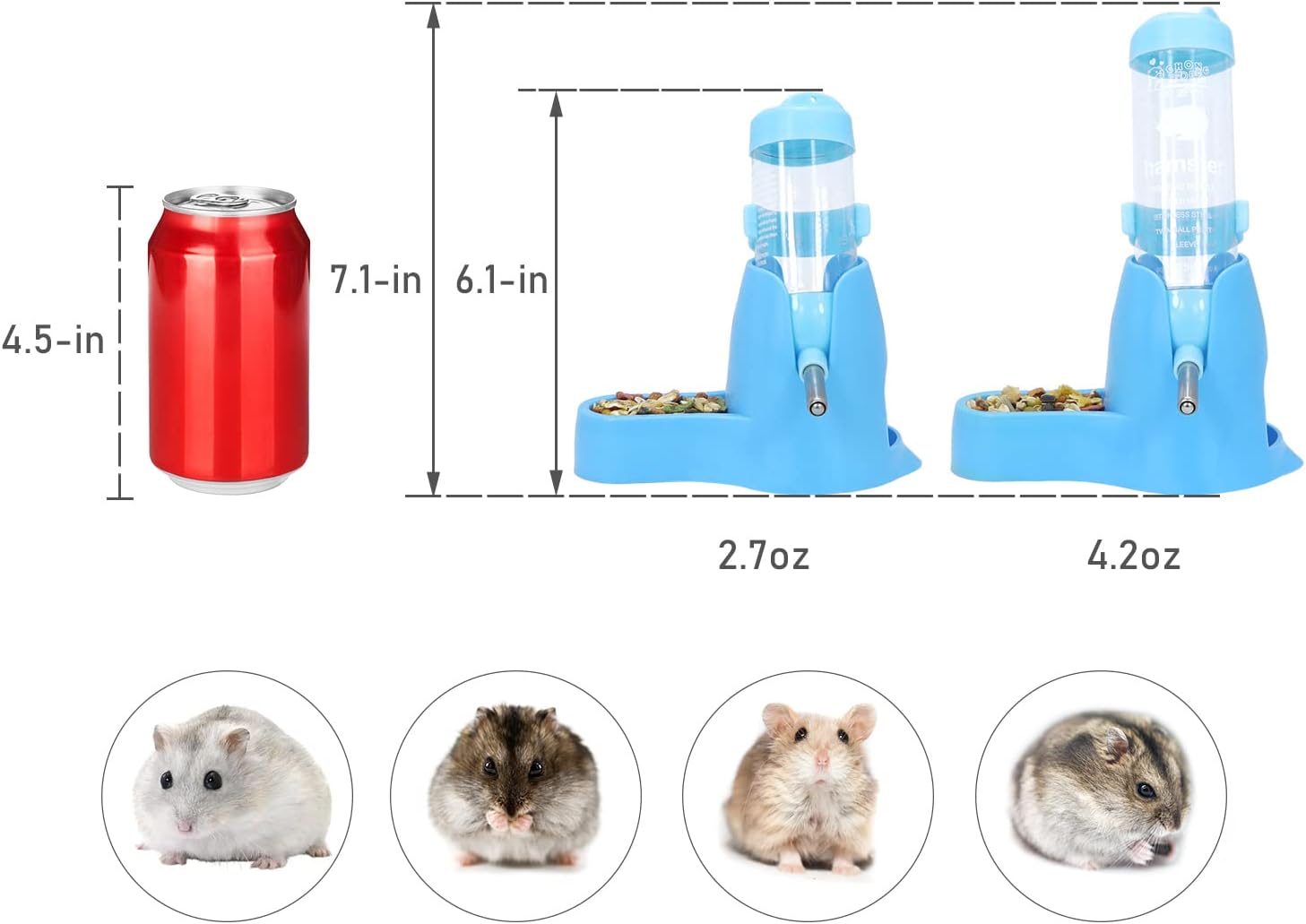 3 in 1 Hamster Hanging Water Bottle Pet Auto Dispenser with Base for Dwarf Hamster Mouse Rat Hedgehog (80ML, Blue) - Image 7