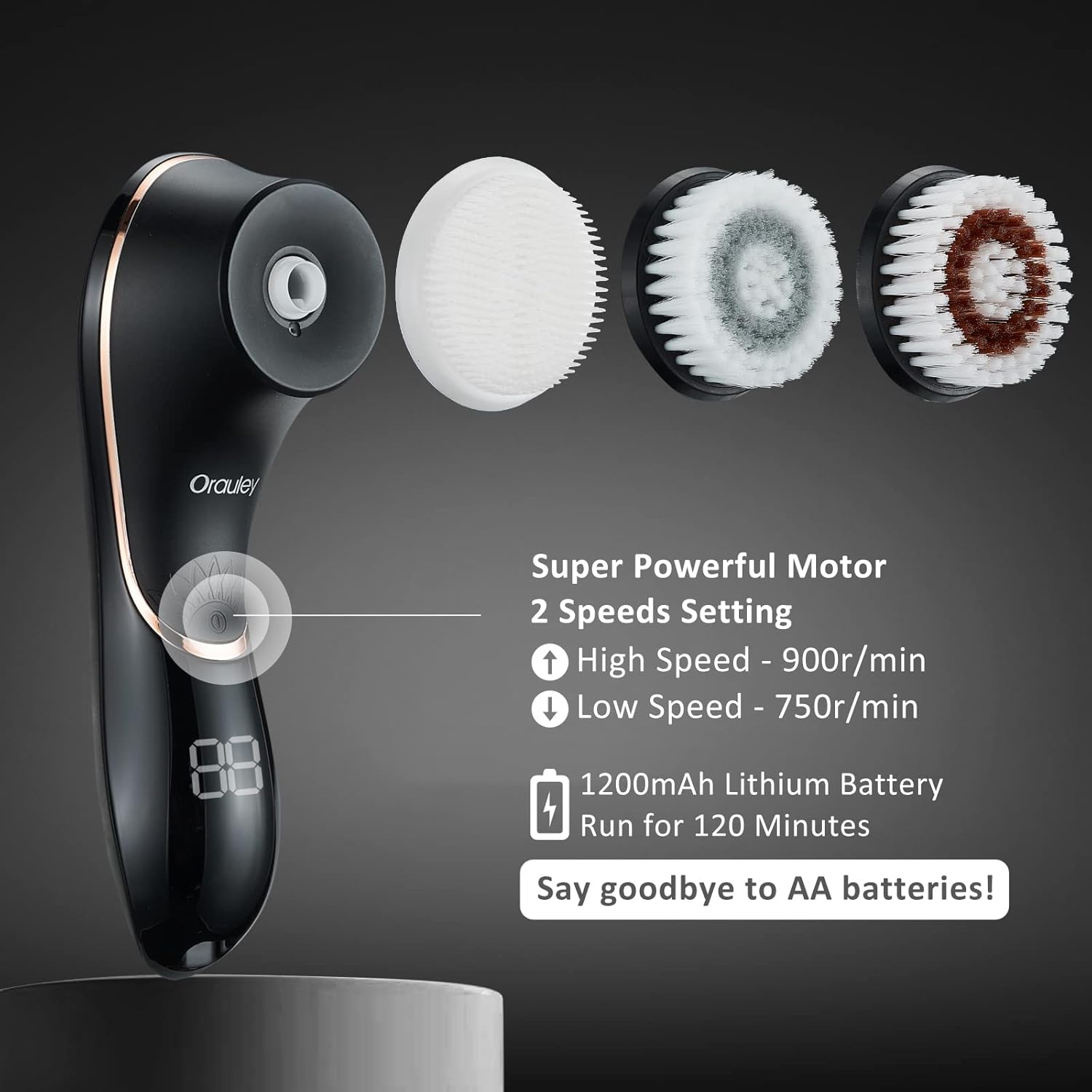Facial Cleansing Brush, Electric Face Scrubber Rechargeable Exfoliator IPX-7 Waterproof Rotating Cleanser for Exfoliating, Massaging and Deep Cleansing for Women & Men with 4 Brush Heads Black - Image 6