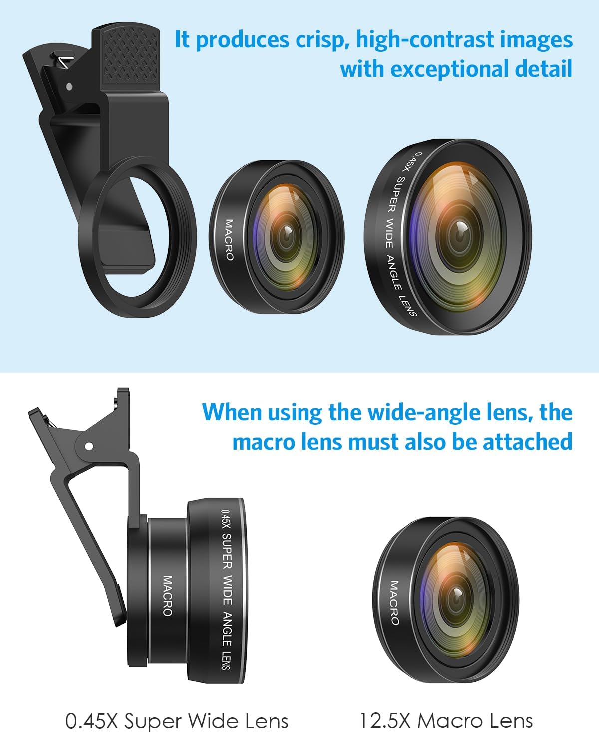 AMIR Phone Camera Lens Kit, 2026 New 0.45X Super Wide Angle Lens (140°) with 12.5X Macro Lens, 2-in-1 Clip-On Universal Lens Compatible with iPhone 15/14/13/12, Samsung Galaxy S and Most Smart Phones - Image 5