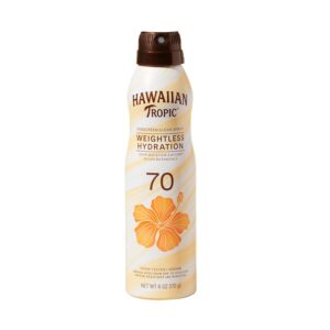 Hawaiian Tropic Weightless Hydration Sunscreen Spray SPF 70, 6oz | High SPF Sunblock, Oxybenzone Free, Hawaiian Tropic Spray Sunscreen, 6oz