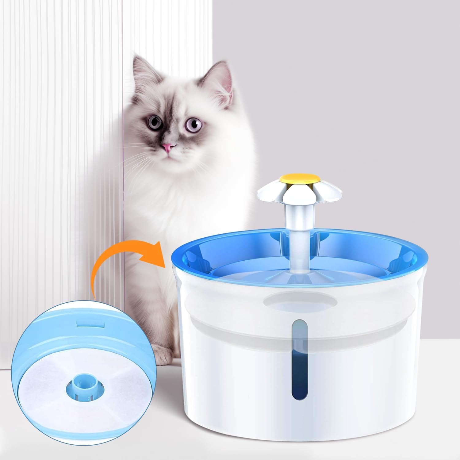 Filters Replacements for Flower Automatic Pet Fountains, Cat Water Fountain Replacement Parts and Dog Water Dispensers Filters for 81oz/2.4L Round Cat Water Fountains (4 Filters+2 Sponges) - Image 5
