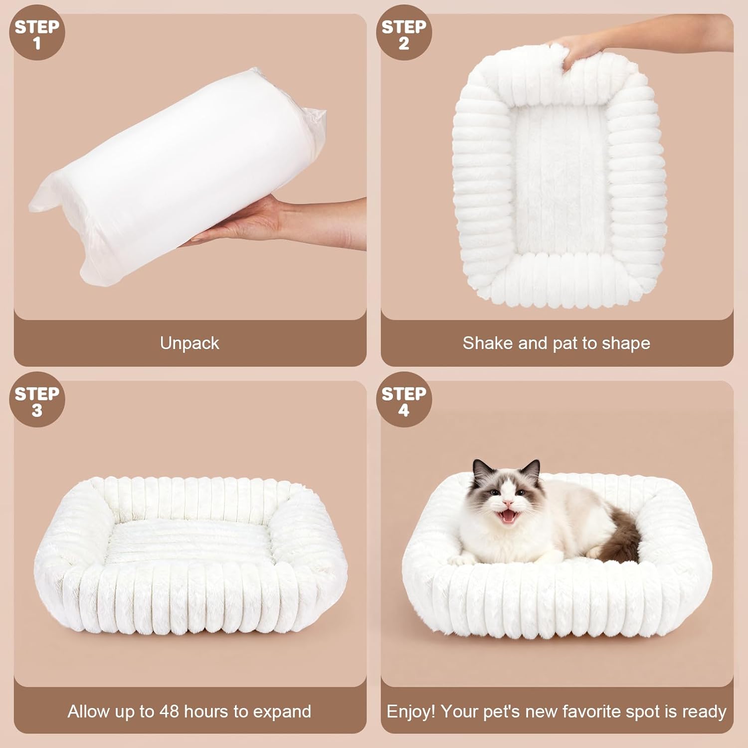 Cat Beds for Indoor Cats, Square Self Warming Cat Bed Orthopedic Pet Bed with Pillow Super Soft Rabbit Fur Small Dog Beds, Calming Plush Kitten Bed with Removable Washable Cover & Anti-Slip Bottom - Image 6