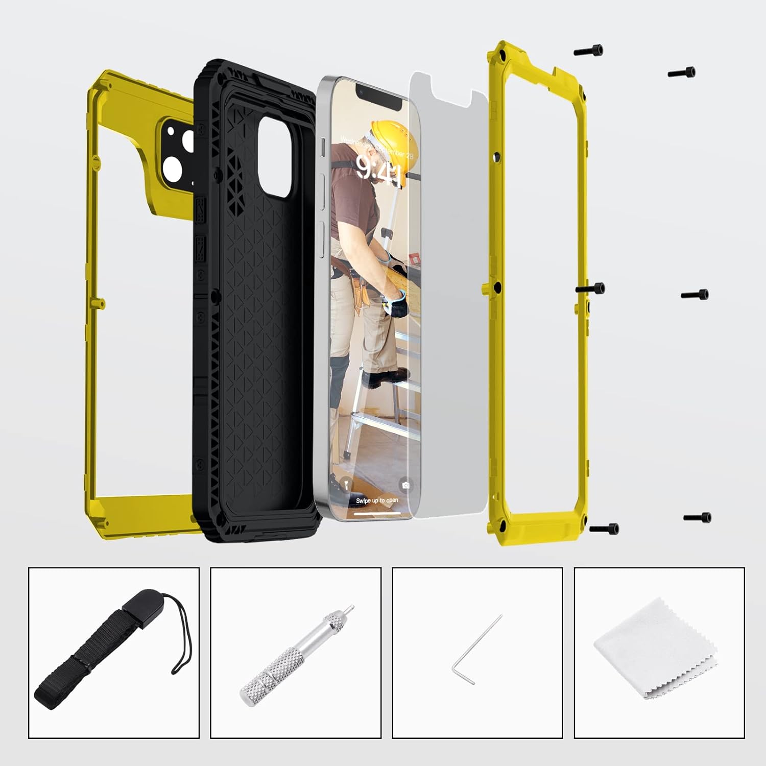 Mitywah Waterproof Case for iPhone 14, Heavy Duty Shockproof Case with Built-in Screen Protector, Full Body Underwater Protective Metal Case 6.1 inch, Yellow - Image 6