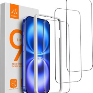 Mkeke 3 Pack Screen Protector for iPhone 16/ iPhone 15 6.1″, [9H+ Tempered Glass] [Easy Installation Frame][Military-Grade Drop Protection] HD Clear, Anti-Scratch, Bubble Free