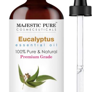 Majestic Pure Essential Oil with Glass Dropper – 100% Pure and Natural – Essential Oils for Diffuser, Aromatherapy, Soap and Candle Making, Eucalyptus Essential Oil, Eucalyptus Oil, 4 Fl Oz