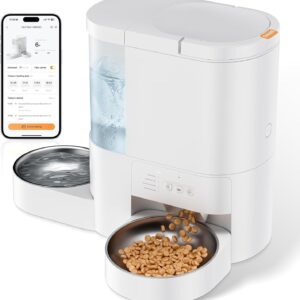 Automatic Cat Feeder and Water, 5G WiFi App Controlled Cat Dry Food Dispenser, 2 in 1 Timed Pet Feeder, 4L Food & 3L Gravity Waterer with Voice Recording, 10 Meals Programmable 1-15 Portion Control