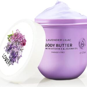 Lavender Lilac Body Butter – Shea Cream with Jojoba Oil & Vitamin E – Hydrating Natural Moisturizer for Hands – 5.74 Fl Oz