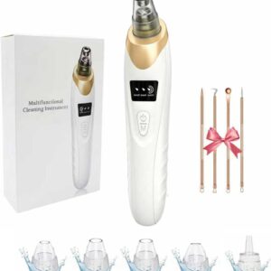 2026 Blackhead Remover with 5 Suction Heads & 4 Gold Extractor Needles, Electric Blackhead Vacuum Pore Vacuum for Deep Facial Cleaning, USB Rechargeable for Women & Men-Khaki