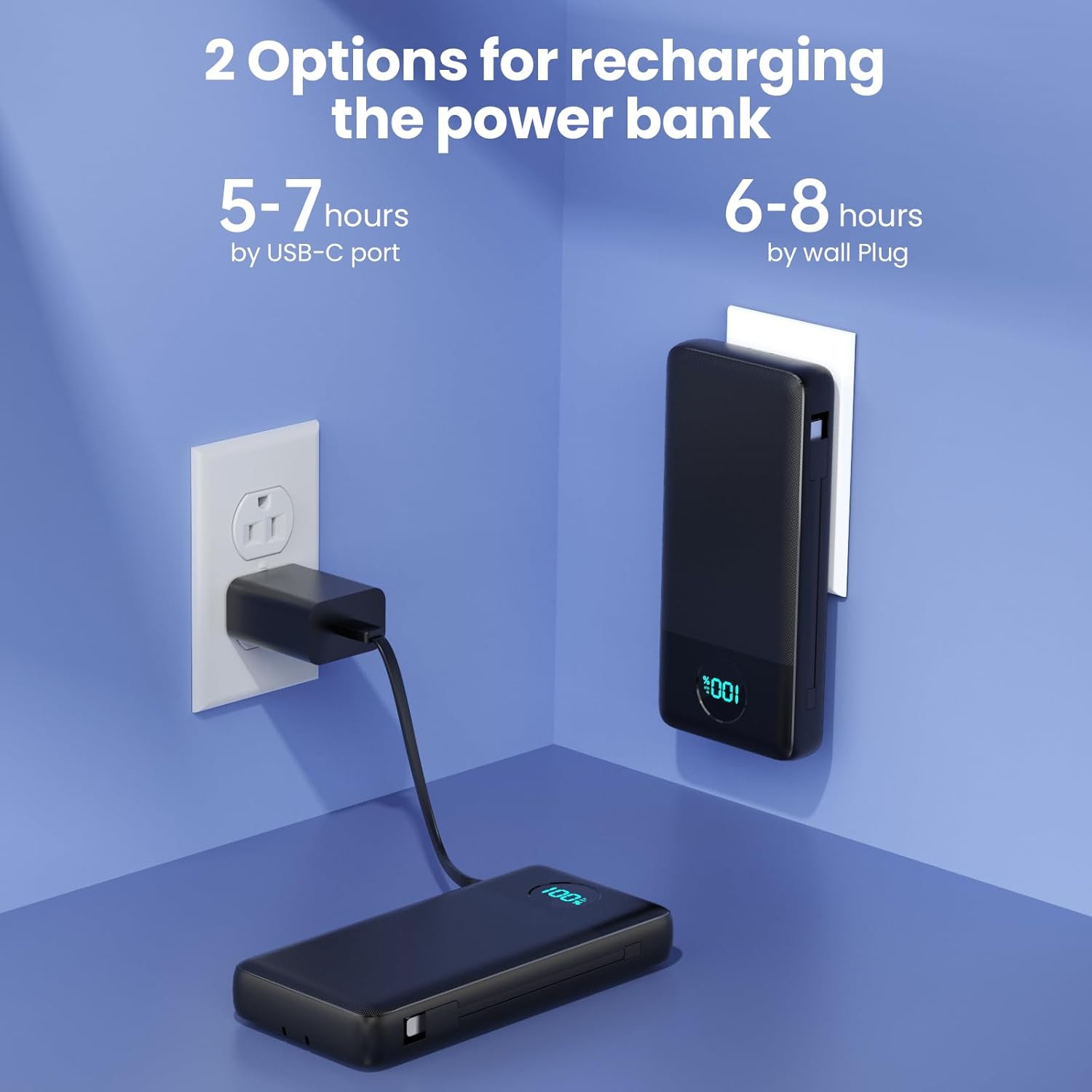 Portable Charger 33800mAh USB C Power Bank with Built-in Cables & AC Wall Plug,25W Fast Charging+QC 4.0 Phone Charger,4 Output Travel Essentials Battery Pack for iPhone16/15/14/13,Samsung,Android etc - Image 5