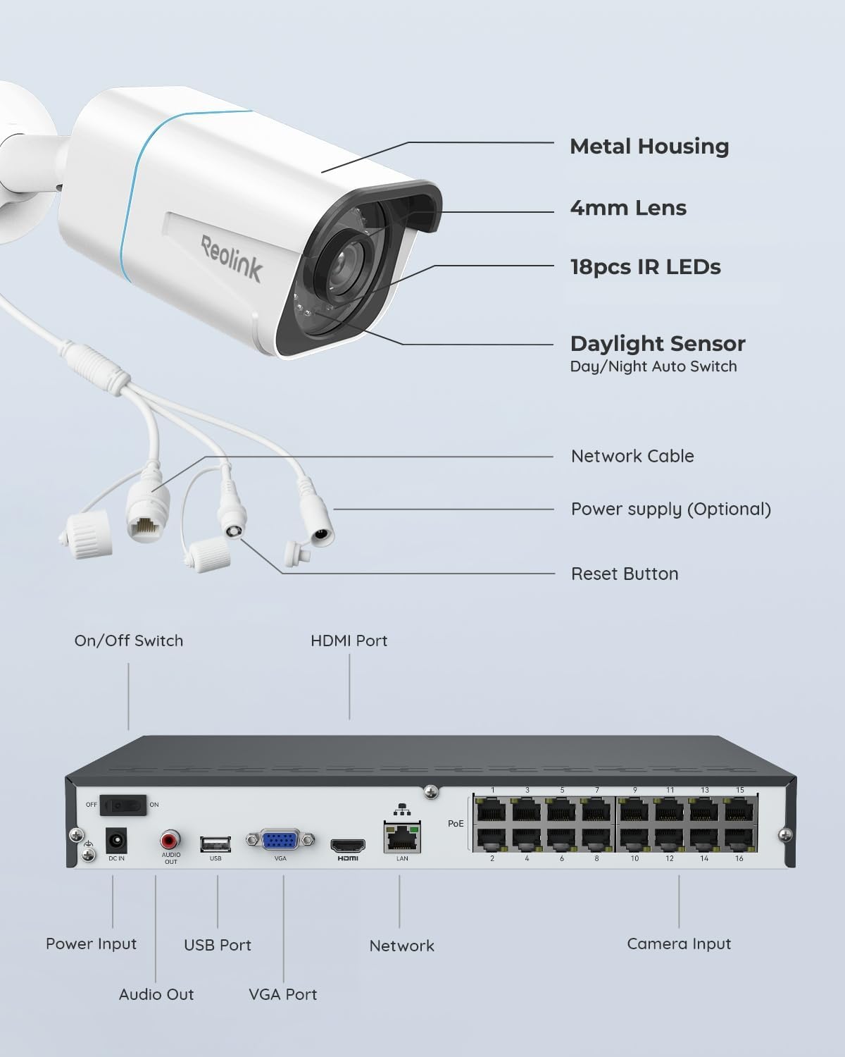 REOLINK 4K Security Camera System, RLK16-800B8 8pcs H.265 PoE Wired with Person Vehicle Detection, 8MP/4K 16CH NVR with 4TB HDD for 24-7 Recording - Image 8