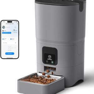 PAPIFEED Automatic Cat Feeder with App, 2.4G WiFi Cat Food Dispenser, 6L Timed Cat Feeders for Dry Food, 10 Meals/Day, 12 Portions/Meal, Dual Power Supply Smart Pet Feeder for Small Dog, Grey