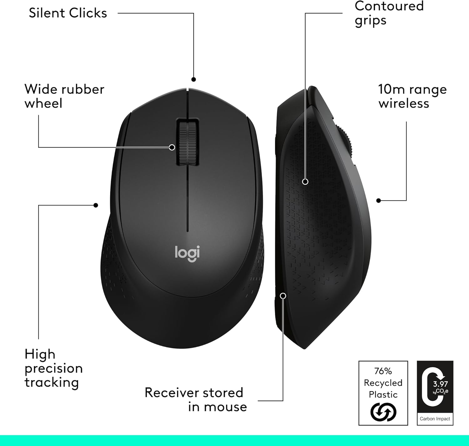 Logitech M330 Silent Wireless Mouse, 2.4GHz with USB Receiver, Optical Tracking, Quiet & Lightweight, Long Battery Life, for PC, Mac, Laptop, Chromebook - Black - Image 7