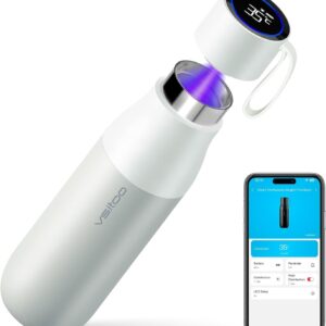 VSITOO 15oz Mini Smart Water Bottle，Self-Cleaning Insulated Bottle, Small Thermoses with AI, App & Touchscreen, Perfect Purse Water Bottle for Travel, Gym & Office, White