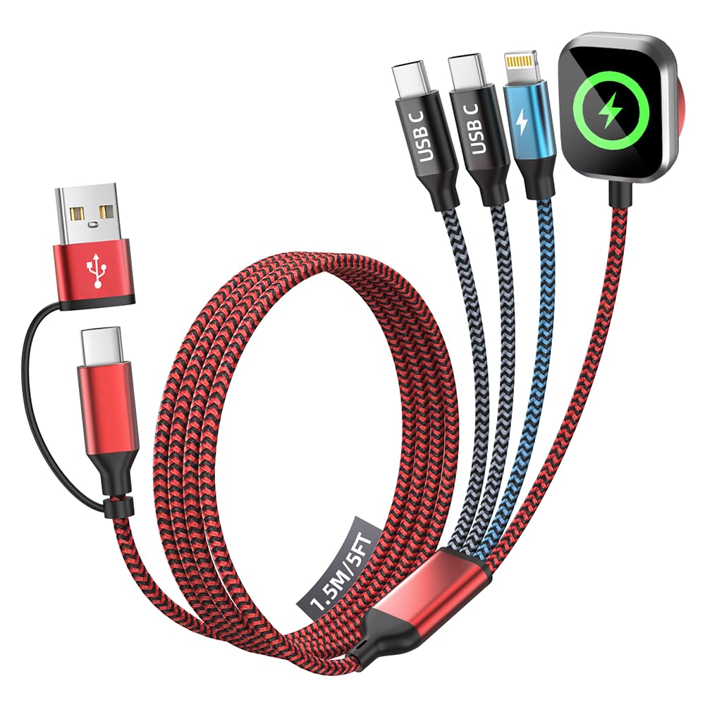 Cruise Essentials 2026, Dual Type-C 4 in 2 Multi Charging Cable for iPhone Watch Charger/iPhone 17/IP, iWatch Charger, Travel Camping Essentials Compatible with iWatch 11-2/Ultra/iPhone 17-8,Car 5FT