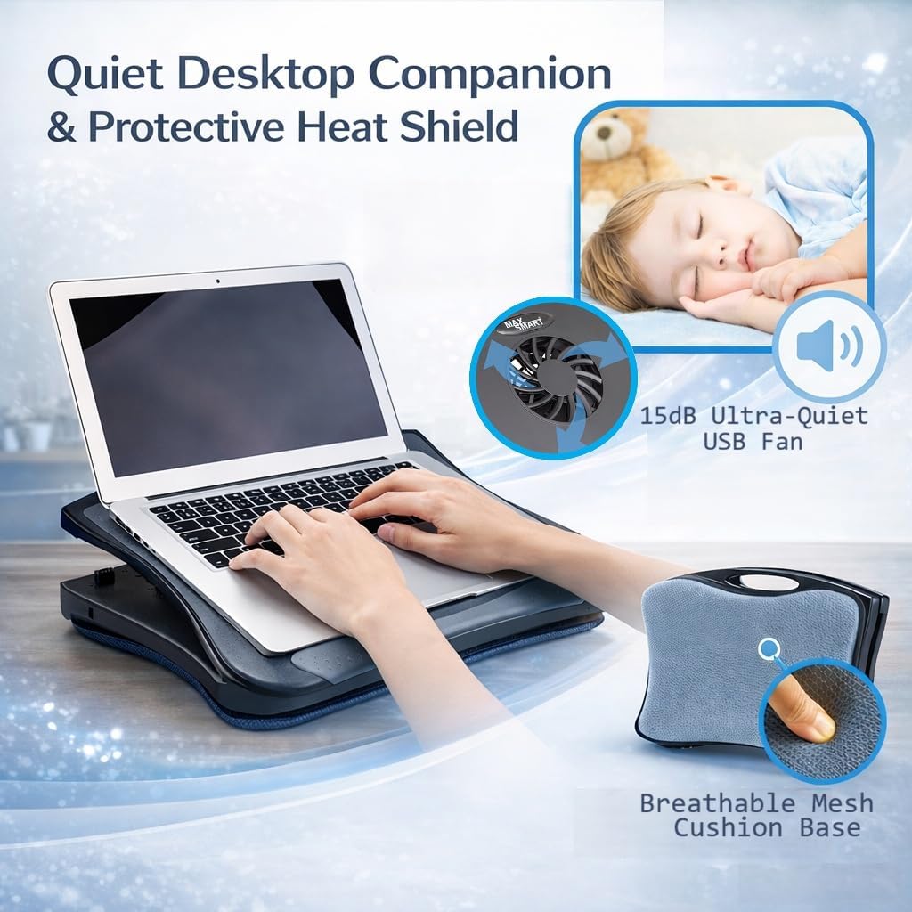 MAX SMART Laptop Lap Pad Laptop Stand with Attached Mouse Pad, Cushion and USB Cooling Fan, Non-Slip Heat Shield Tablet Computer Stand for Sturdy Work Station for Home, Office, Bed Sofa, Couch and Car - Image 4