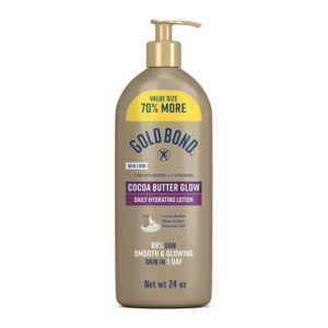 Gold Bond Cocoa Butter Glow Daily Hydrating Lotion with Cocoa Shea Butter & Coconut Oil, Exfoliating and Moisturizing Lotion for Dry Skin, 24 oz