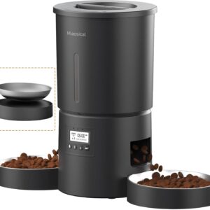 Automatic Cat Feeder 2 Cats, 4.2L Dry Food Auto Dispenser with Double Bowls,Dual Power Supply,Programmable Portion Control,10s Voice Recorder(Black,Stainless Steel Bowls) (Pure Black)