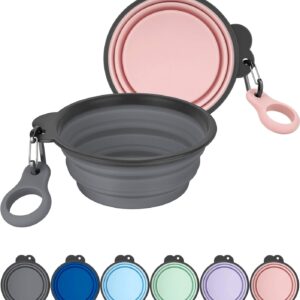 Aonkey Collapsible Dog Bowls with Bottle Carrier, 2 Pack Travel Dog Water Bowl Upgraded Carabiner, One-piece Molded Rim No Fall Off or Crack, Foldable Silicone Portable for Pets Walking Hiking 15oz