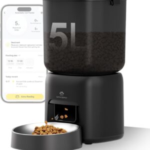 Automatic Cat Feeder, 5G WiFi Auto Cat Food Dispenser with Desiccant Bag, 5L Timed Pet Feeder with Free APP Service, Adjustable Portions Down to 1/12 Cup, Up to 10 Meals Per Day, Dual Power Supply