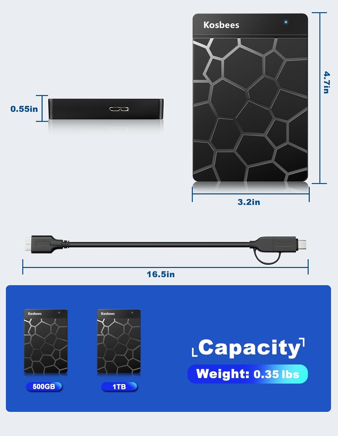 500 GB External Hard Drives,Portable Hard Drive for Windows,Ultra Slim External HDD Store Compatible with PC, MAC,Laptop,PS4, Xbox one, Xbox 360;Plug and Play Ready - Image 7
