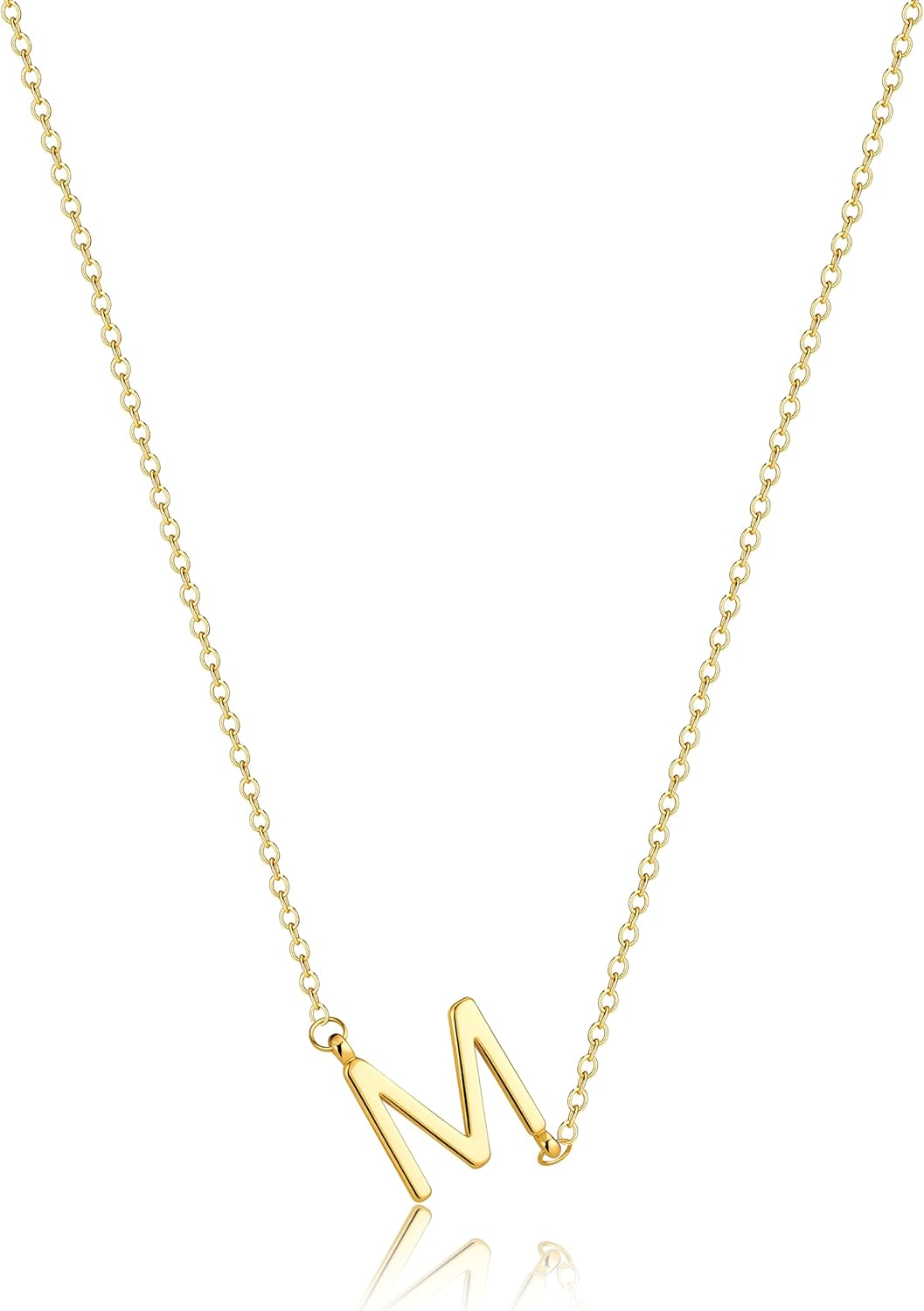LuckFairy Initial Necklaces for Women, Dainty Gold Letter Necklace 14k Gold Plated Sideways Initial Necklace Cute Name Simple Choker Necklaces for Women Trendy Jewelry Gifts