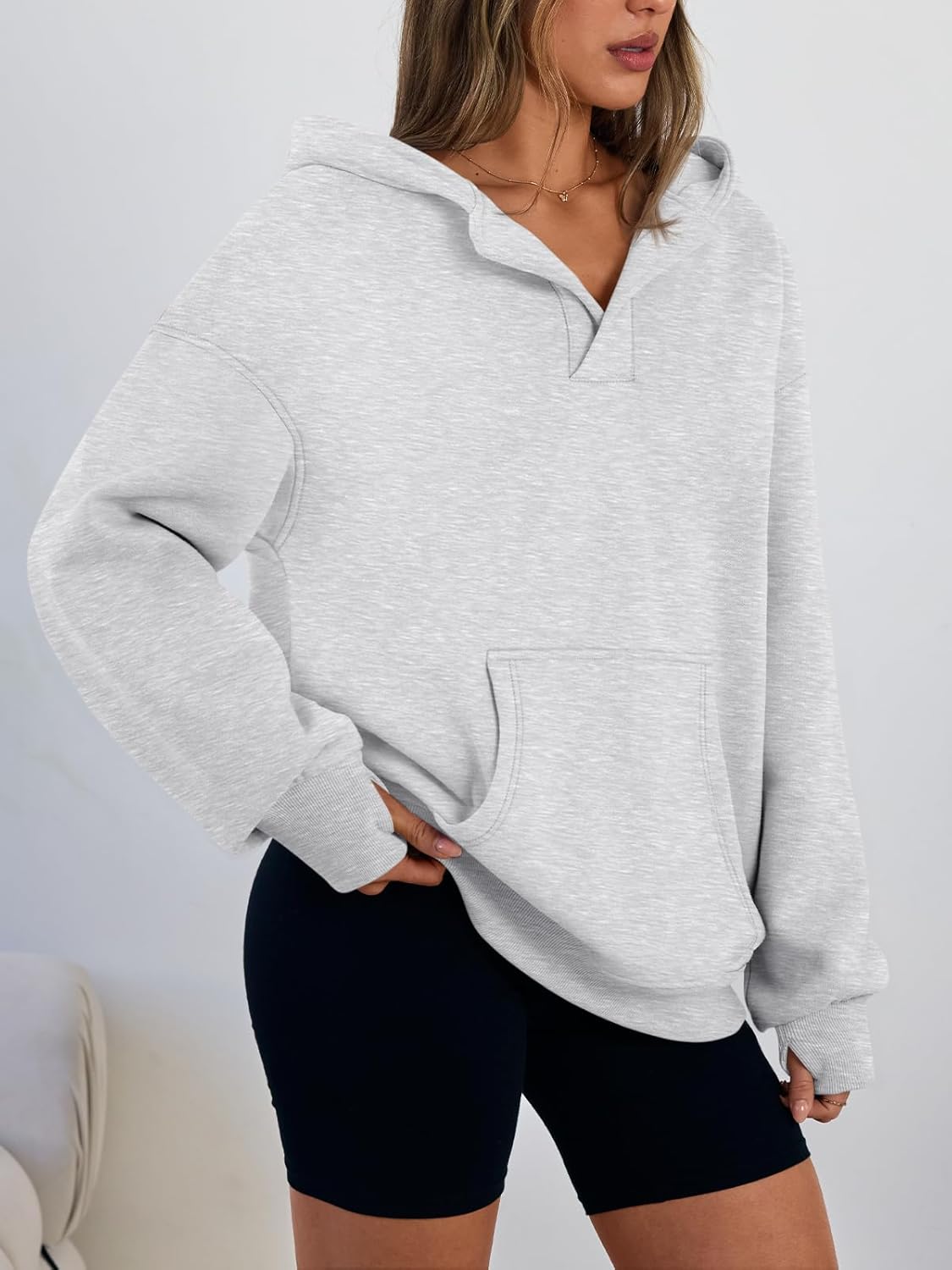 Trendy Queen Womens Oversized V Neck Hoodies with Thumb Hole Pullover Sweatshirts Y2k Clothes Fall Fashion Outfits 2026 - Image 3