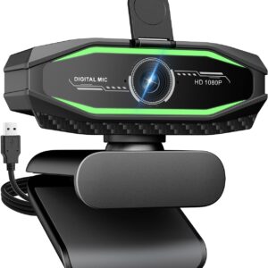 1080P Webcam, Full HD Streaming Camera with Microphone, Privacy Cover and RGB Working Status Light, USB Plug-and-Play Computer Camera, for Desktop PC or Laptop