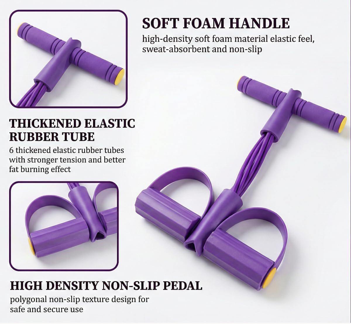 Pedal Resistance Bands with Handles for Women, 6-Tube Durable Pedal Exerciser for Home & Office Workout, Natural Rubber Resistance Band for Full Body Toning, Training Abdomen, Waist, Arms & Legs - Image 8
