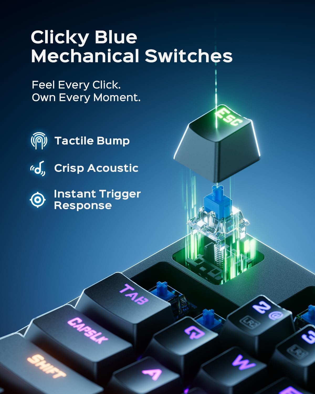 wegear Mechanical Gaming Keyboard with Blue Switch, 104-Key Full Size RGB Backlit Wired Keyboard(11 Modes, Anti-Ghosting, Double-Shot ABS Keycaps, Lighted Computer Key-Board for PC Windows-Black - Image 2