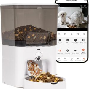 Automatic Cat Feeder with Camera, 6L Cat Food Dispenser, Scheduled Auto Pet Feeder, Smart App Remote Monitoring with Night Vision, 5G/2.4G WiFi, Low Food Alerts,2-Way Audio
