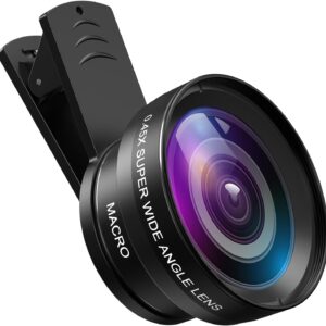 AMIR Phone Camera Lens, 0.45X Super Wide Angle Lens for iPhone Lens Kit, 15X Macro Clip-On 2 in 1 Professional Lens Kit for iPhone, Samsung, Google and Most of Android