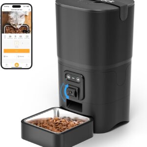 PAPIFEED Automatic Cat Feeder with Camera, 6L Cat Food Dispenser with App, 2.4G WiFi Timed Cat Feeder for Dry Food, 2-Way Audio, Smart Pet Feeder for Small Dog, 10 Meals/Day, 12 Portions/Meal